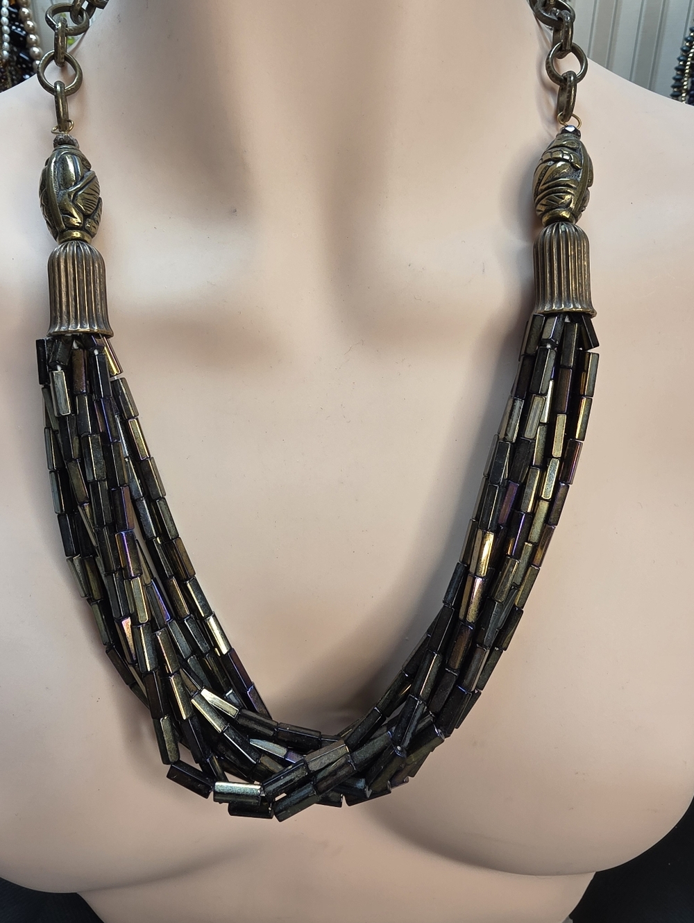 Boho Iridescent Multi Strand Statement Necklace Boutique Style